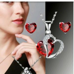 WGF Red heart AAA CZ necklace/earring set
